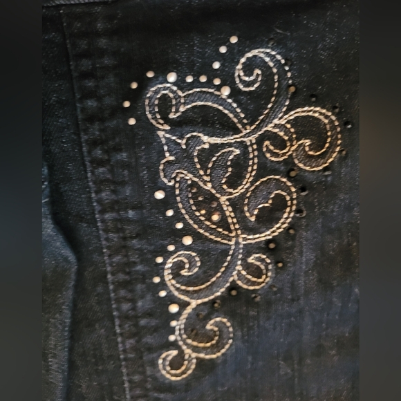 CHICO'S Denim Jacket Button Up Rhinestone Detail Women's Size 1 - Picture 2 of 6